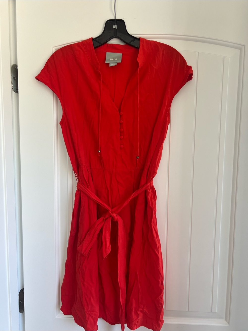 Maeve Red Button-Front Tie-Waist Mini Dress